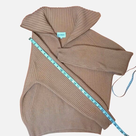 W.CASHMERE 100% Cashmere Tan L Rib Knit Funnel Collar Sweater Luxury Minimalist - Picture 4 of 8